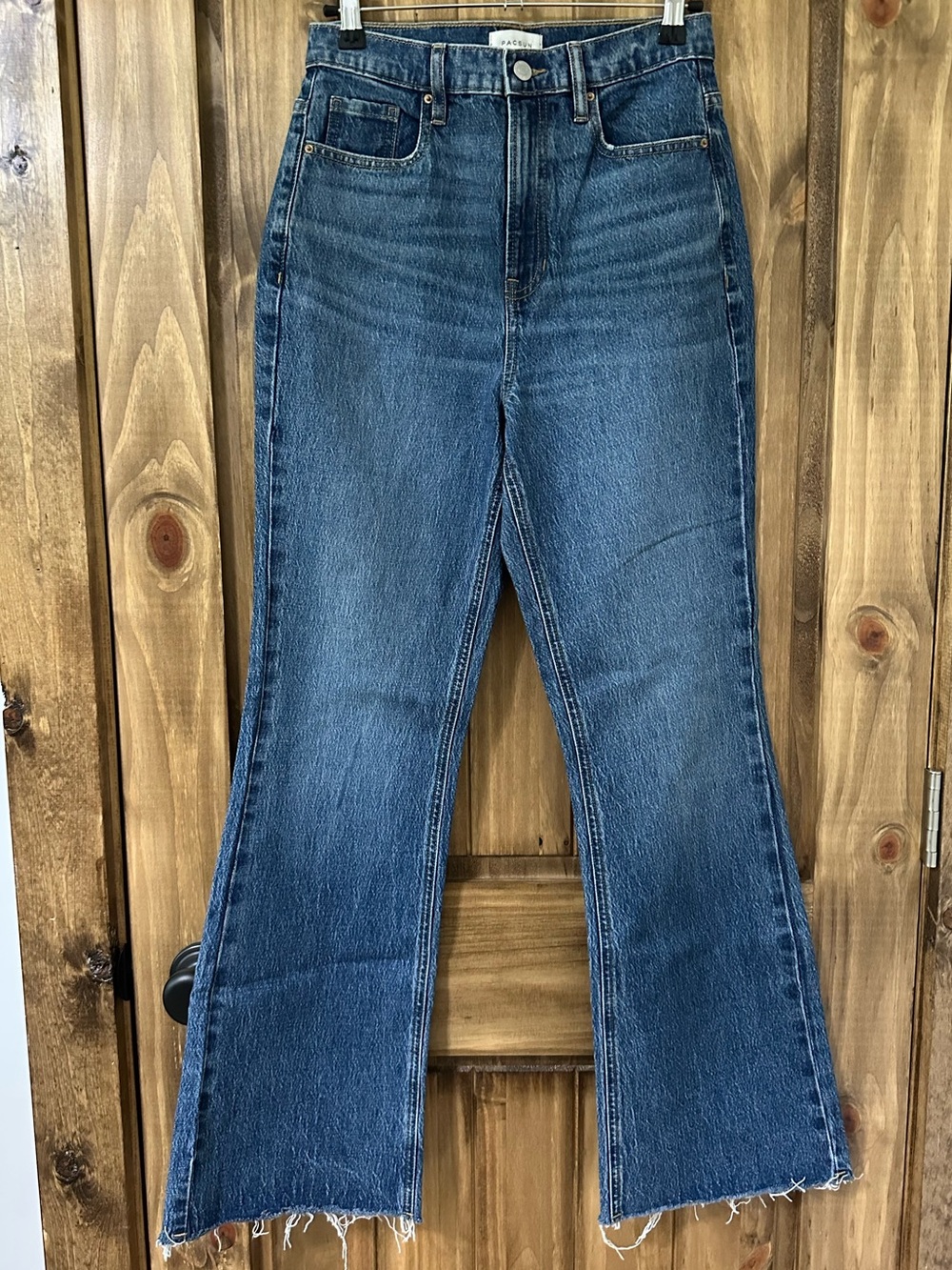 Pacsun stretch high rise boot cut jeans raw hem size 27